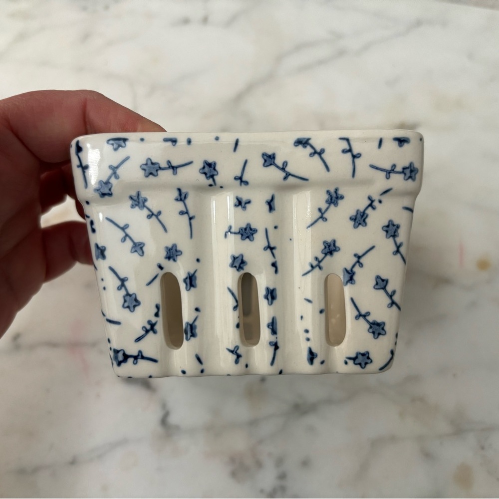 Blue Floral Ceramic Berry Basket